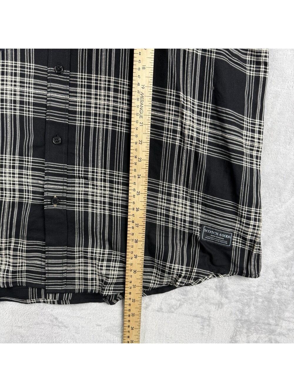 Scotch & Soda Plaid Button Up Shirt Black Beige Men XL Amsterdam Soft Preppy RLX - Picture 6 of 11